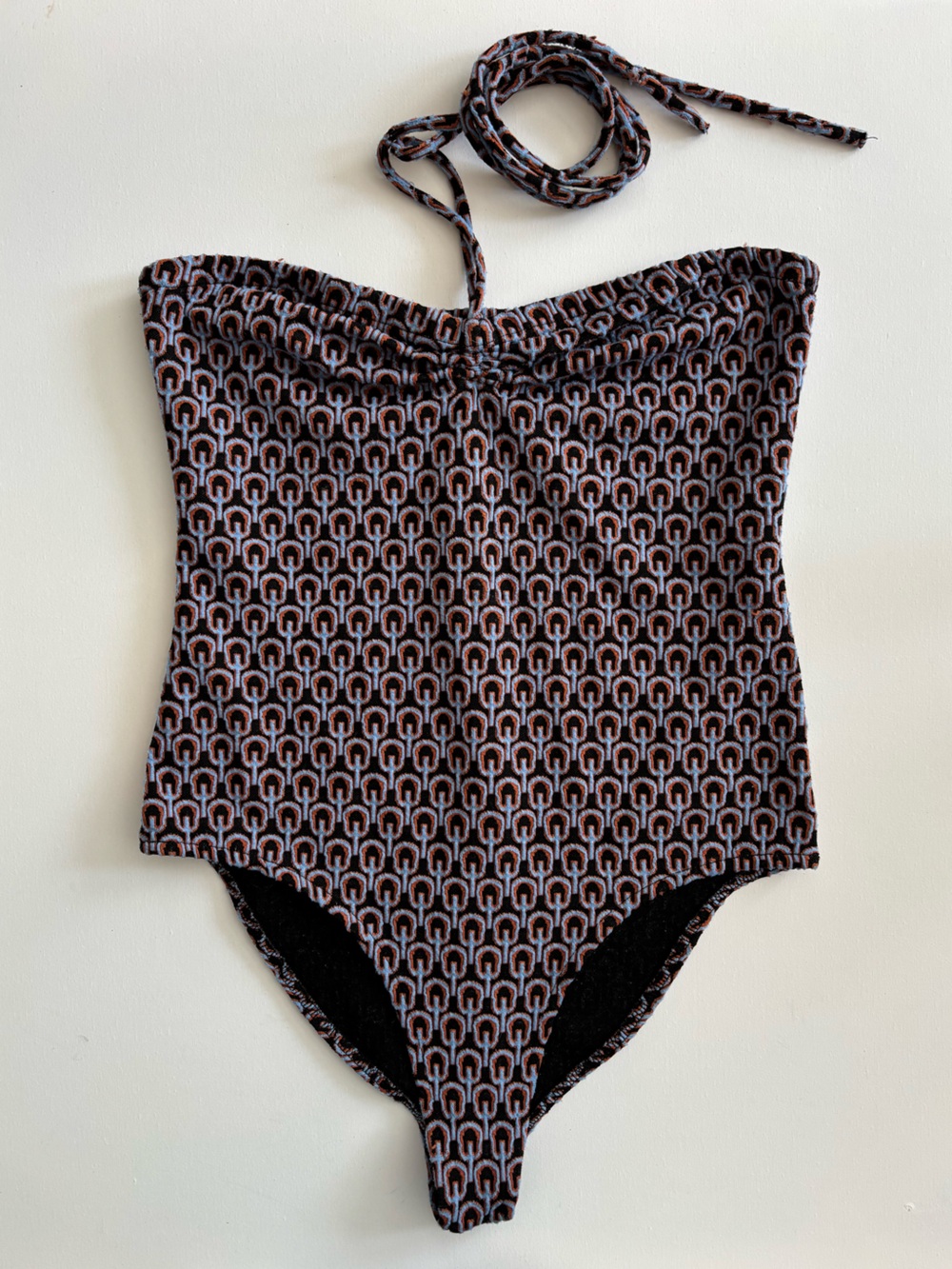 Zara Black and Light Pink Geometric Strapless Bodysuit